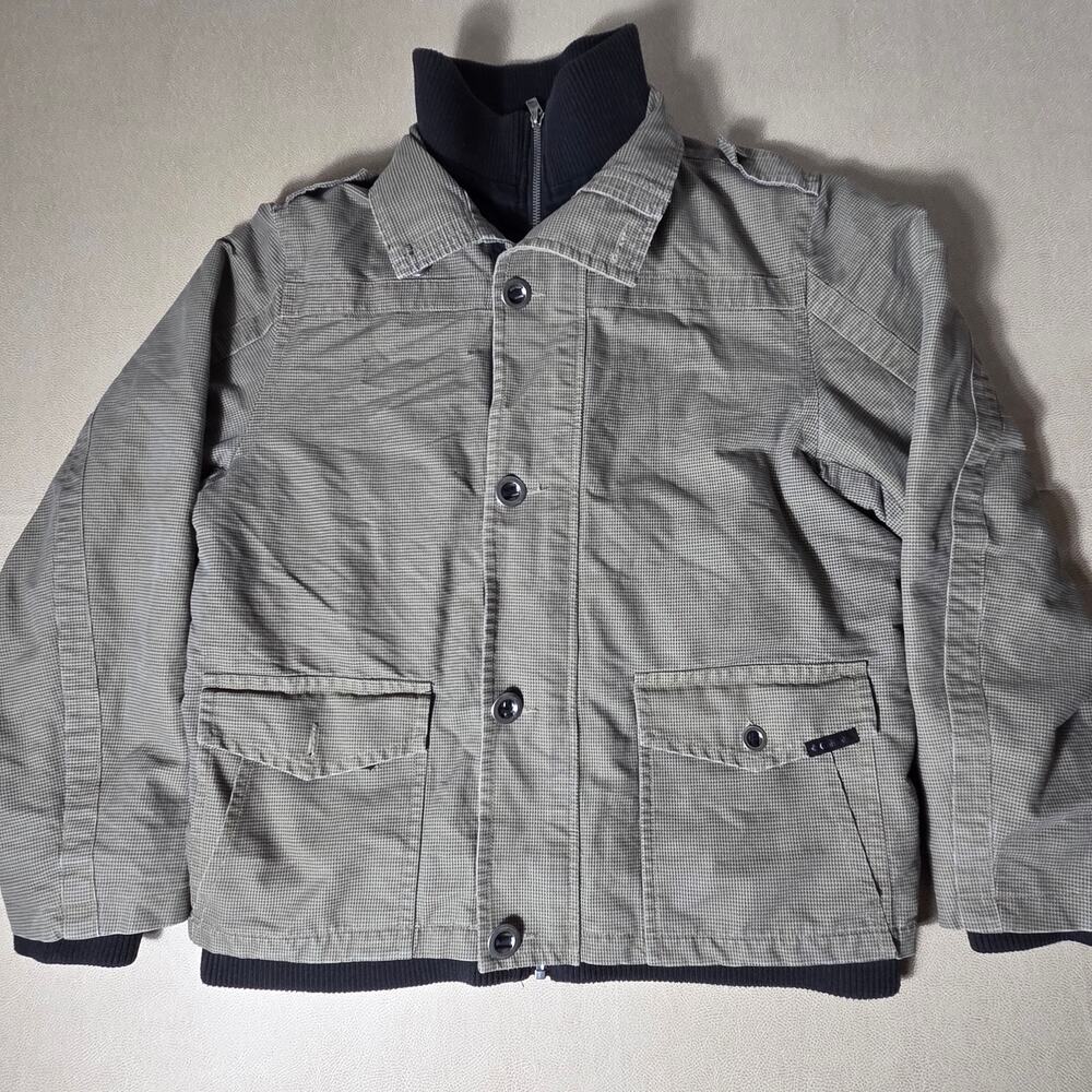 Columbia Houndstooth Heavy Utility Bomber Jacket Mens Brown Grey Flawed